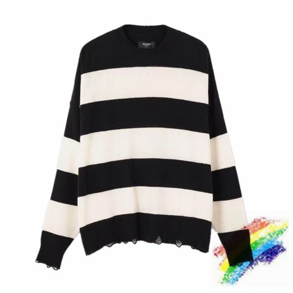2021 new black white stripes represent sweater men woman 1:1 sweatshirts crewneck vintage destroyed tassel knitted jumper q04k, White;black
2021 new black white stripes represent sweater men woman 1:1 sweatshirts crewneck vintage destroyed tassel knitted jumper q04k, White;black