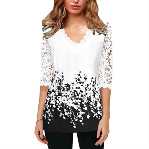 5xl large size women lace patchwork half sleeve blouses autumn 3d printed casual v-neck blouses lady elegant shirts, White 
5xl large size women lace patchwork half sleeve blouses autumn 3d printed casual v-neck blouses lady elegant shirts, White