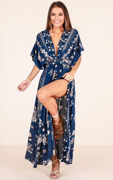 european and american women's v-neck printing positioning flower sleeve with irregular high waist dress, Black;gray
european and american women's v-neck printing positioning flower sleeve with irregular high waist dress, Black;gray