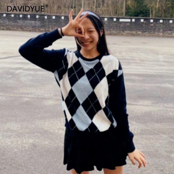 women's sweaters women pullover sweater korean knitted vintage button up black plaid cardigan blue ladies fall 2021 fashion, White;black
women's sweaters women pullover sweater korean knitted vintage button up black plaid cardigan blue ladies fall 2021 fashion, White;black