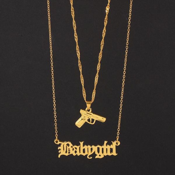 pendant necklaces 2 pcs/set fashion letter babygirl gun shape and gold color chain women choker gifts accessories, Silver
pendant necklaces 2 pcs/set fashion letter babygirl gun shape and gold color chain women choker gifts accessories, Silver