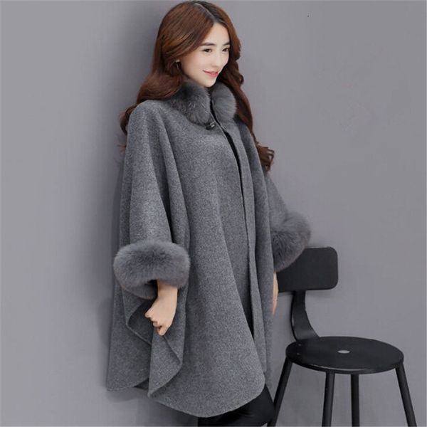 2021 capes women ladies flare sleeve faux fox fur collar winter wool cloak cape coat poncho c732, Black
2021 capes women ladies flare sleeve faux fox fur collar winter wool cloak cape coat poncho c732, Black
