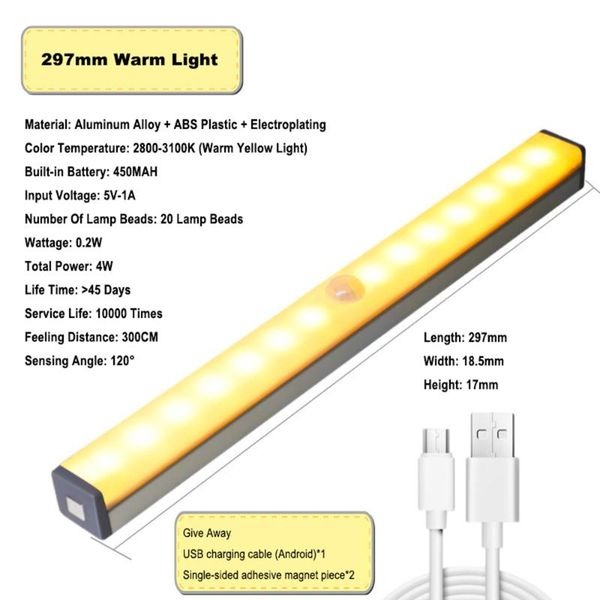 night lights 297 mm led light motion sensor cabinet lamp usb rechargeable closet lamps for wardrobe kitchen bedroom step lighting
night lights 297 mm led light motion sensor cabinet lamp usb rechargeable closet lamps for wardrobe kitchen bedroom step lighting