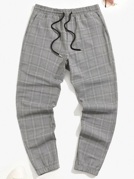 men drawstring waist plaid pants x2to#, Black
men drawstring waist plaid pants x2to#, Black