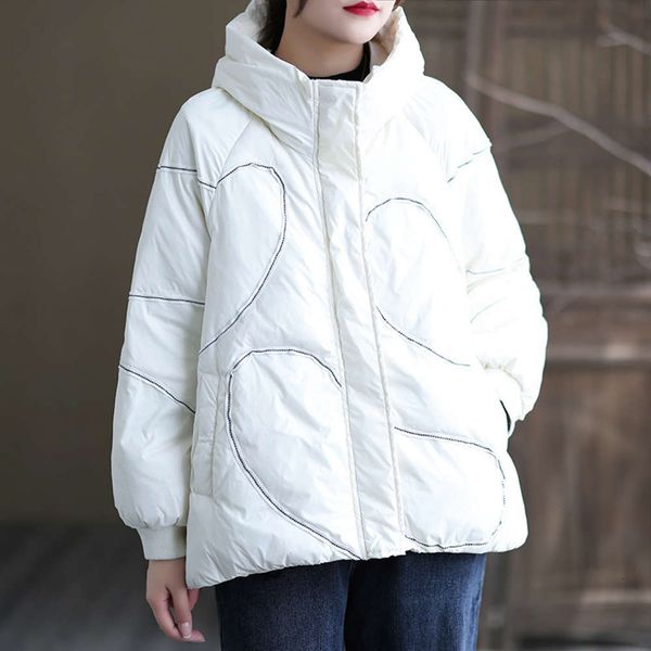 qi engraved drawing women's winter white duck down hooded thickened warm loose jacket, Black
qi engraved drawing women's winter white duck down hooded thickened warm loose jacket, Black