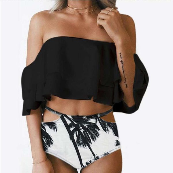 bikini double ruffle one shoulder split swimsuit, White;black
bikini double ruffle one shoulder split swimsuit, White;black