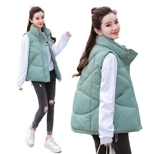 women's vests 2021 autumn stand collar short vest women fashion korean shiny loose casual sleeveless down cotton warm waistcoat winter, Black;white
women's vests 2021 autumn stand collar short vest women fashion korean shiny loose casual sleeveless down cotton warm waistcoat winter, Black;white