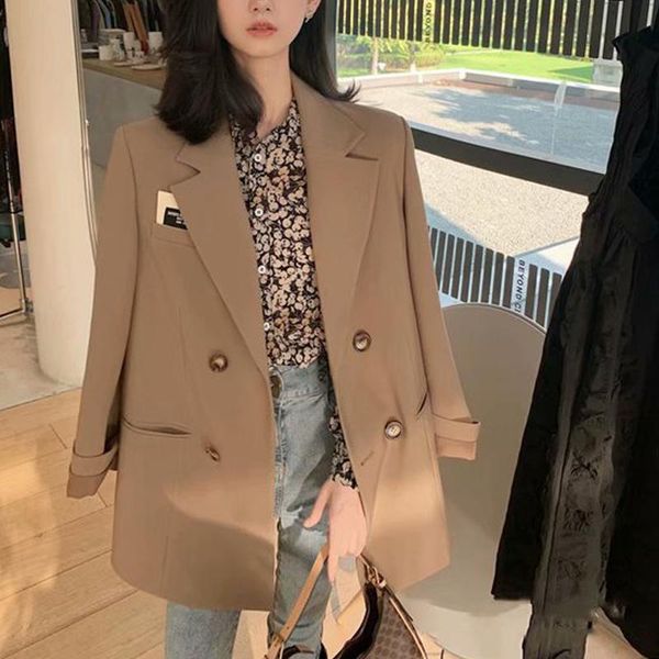 women's suits & blazers women spring autumn casual coats 2021 long sleeve double breasted loose solid female elegant street blazer clot, White;black
women's suits & blazers women spring autumn casual coats 2021 long sleeve double breasted loose solid female elegant street blazer clot, White;black