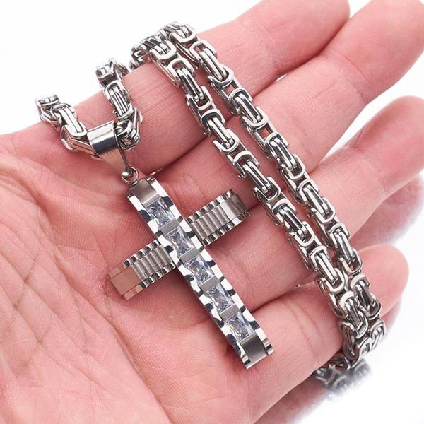fashion men boys 316l stainless steel cross pendant necklace jewelry with rhinestone 6mm wide byzantine box chain, Silver
fashion men boys 316l stainless steel cross pendant necklace jewelry with rhinestone 6mm wide byzantine box chain, Silver