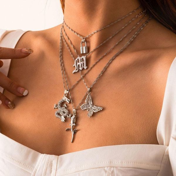 pendant necklaces rose flower dragon butterfly necklace alloy multi-layer for women fashion multiple party choker jewelry gift, Silver
pendant necklaces rose flower dragon butterfly necklace alloy multi-layer for women fashion multiple party choker jewelry gift, Silver