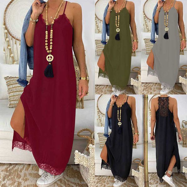 women summer long dress v-neck decor lace hollow out backless slip dress sleeveless ankle-length dress solid split vestidos 210528, Black;gray
women summer long dress v-neck decor lace hollow out backless slip dress sleeveless ankle-length dress solid split vestidos 210528, Black;gray