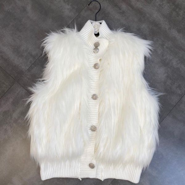 women's vests prepomp 2021 autumn sleeveless stand collar knitted single breasted buttons faux fur vest women gc881, Black;white
women's vests prepomp 2021 autumn sleeveless stand collar knitted single breasted buttons faux fur vest women gc881, Black;white