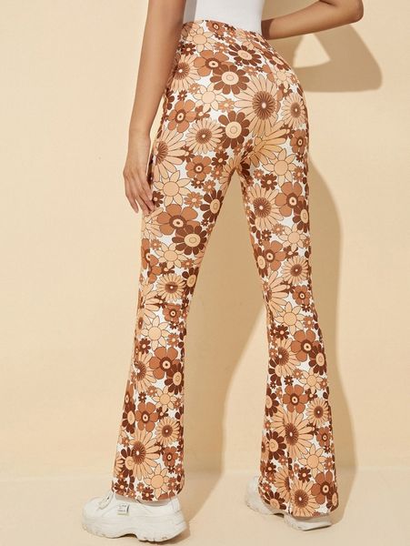 petite floral print high waist flare leg pants u0og#, Black;white