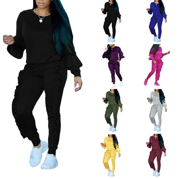 two piece dress women set ruffles +long pants 2 tracksuit casual sweatshirt sets outfits, White
two piece dress women set ruffles +long pants 2 tracksuit casual sweatshirt sets outfits, White