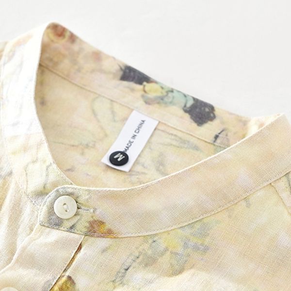 jute stand collar printed short sleeve linen shirt men's casual loose youth literary cotton linen shirt, White;black
jute stand collar printed short sleeve linen shirt men's casual loose youth literary cotton linen shirt, White;black