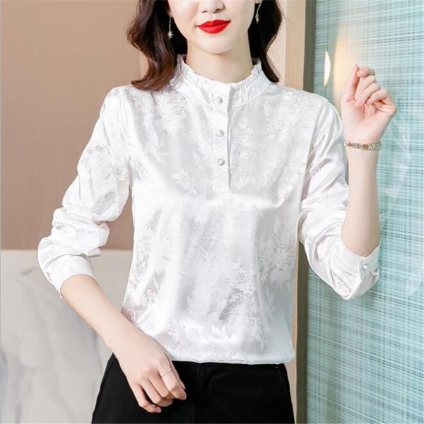 women's blouses & shirts vintage printed silk satin shirt straight button up clothes women stand neck pullover female basic ol blouse, White
women's blouses & shirts vintage printed silk satin shirt straight button up clothes women stand neck pullover female basic ol blouse, White