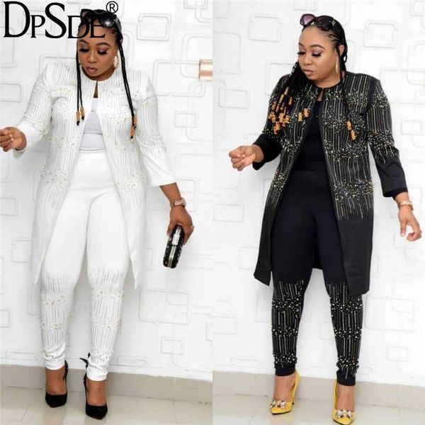 two piece dress women 2021 casual style condole belt seven points sleeve appliques outwear elastic long pants pure color three sets, White
two piece dress women 2021 casual style condole belt seven points sleeve appliques outwear elastic long pants pure color three sets, White