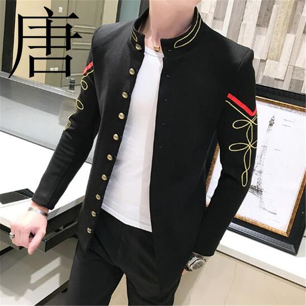 tang cool 2021 new brand black gold button chinese collar suit slim fit mens blazer pattern army pilot jacket men cix7, White;black
tang cool 2021 new brand black gold button chinese collar suit slim fit mens blazer pattern army pilot jacket men cix7, White;black