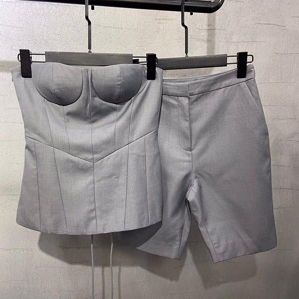 women's two piece pants 2 sets women and autumn strapless knee length suit grey set, White
women's two piece pants 2 sets women and autumn strapless knee length suit grey set, White
