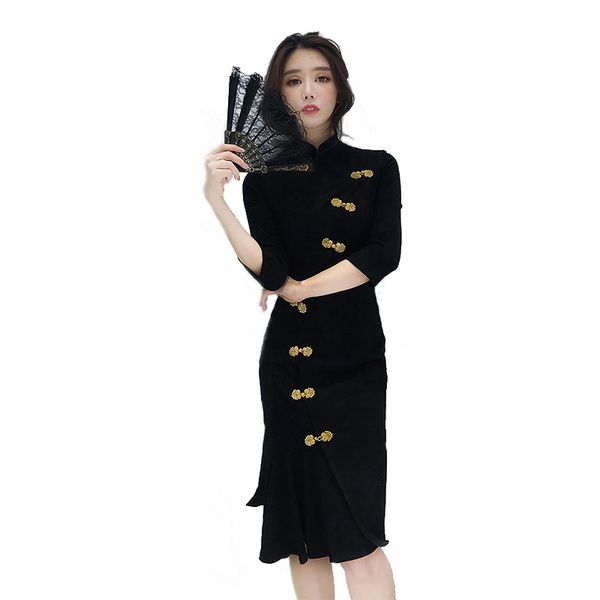 retro chinese women's dress black improved cheongsam long sleeve velvet midi skirt ancient style elegant slim ladies long skirt, Black;gray
retro chinese women's dress black improved cheongsam long sleeve velvet midi skirt ancient style elegant slim ladies long skirt, Black;gray