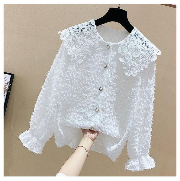 women's blouses & shirts lace flocking doll collar loose long-sleeved white shirt female 2021 spring and autumn very fairy chiffon blou
women's blouses & shirts lace flocking doll collar loose long-sleeved white shirt female 2021 spring and autumn very fairy chiffon blou