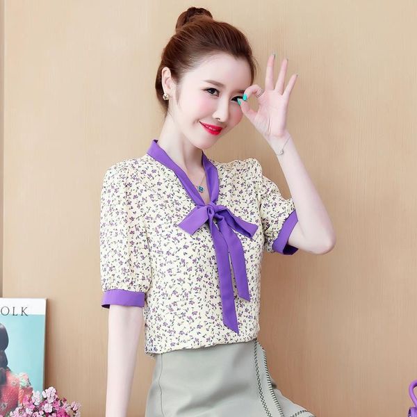 women's blouses & shirts women bow tie collar chiffon spring summer style lady casual flower printed short sleeve blusas, White
women's blouses & shirts women bow tie collar chiffon spring summer style lady casual flower printed short sleeve blusas, White