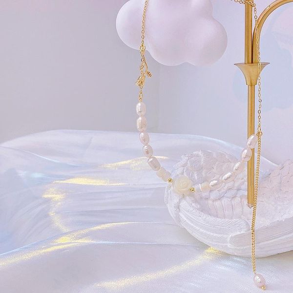 chains south korea dongdaemun designer temperament natural mother shell rose flower freshwater pearl pendant necklaces for women, Silver
chains south korea dongdaemun designer temperament natural mother shell rose flower freshwater pearl pendant necklaces for women, Silver