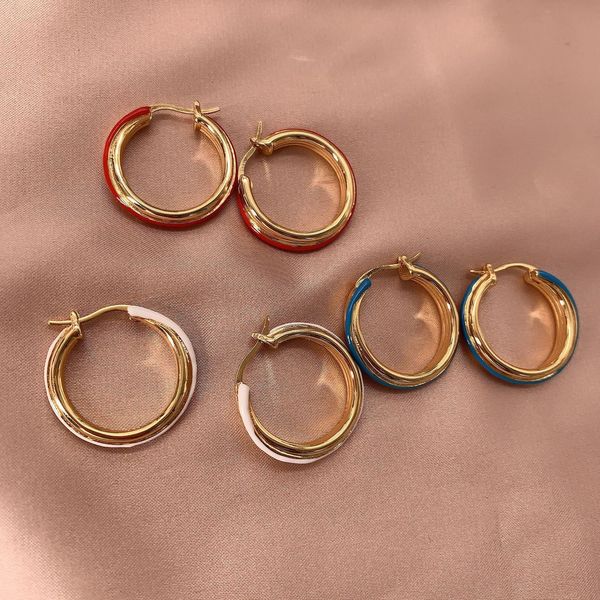fashion earrings designer new jewelry french design celi three color rings enamel brass plated gold minimalist cool hoop, Golden
fashion earrings designer new jewelry french design celi three color rings enamel brass plated gold minimalist cool hoop, Golden