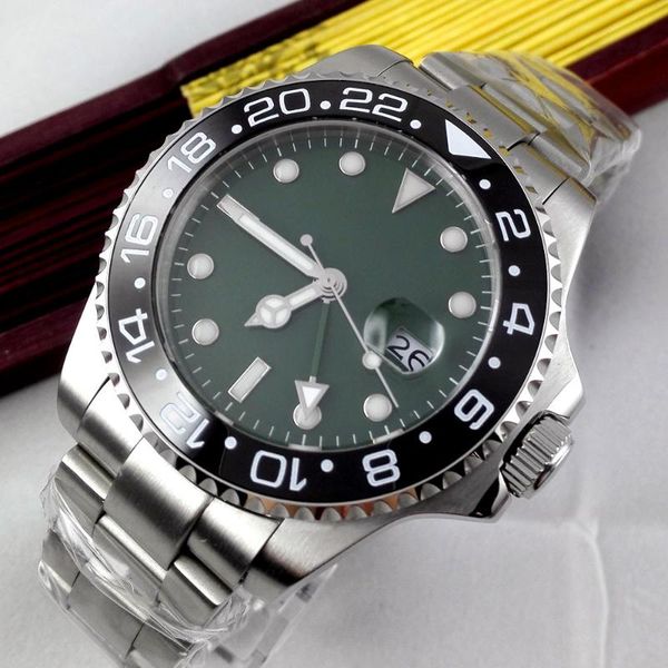 wristwatches 40mm sterile green dial sapphire glass date luminous black ceramic bezel steel bracelet gmt automatic movement men's watch, Slivery;brown
wristwatches 40mm sterile green dial sapphire glass date luminous black ceramic bezel steel bracelet gmt automatic movement men's watch, Slivery;brown