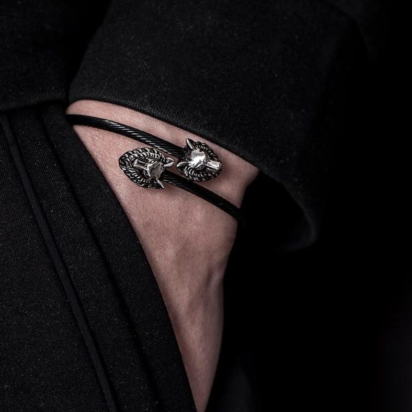 trendy wolf head charm stainless steel rope buckle open bangles cross for men women jewelry bangle, Black
trendy wolf head charm stainless steel rope buckle open bangles cross for men women jewelry bangle, Black