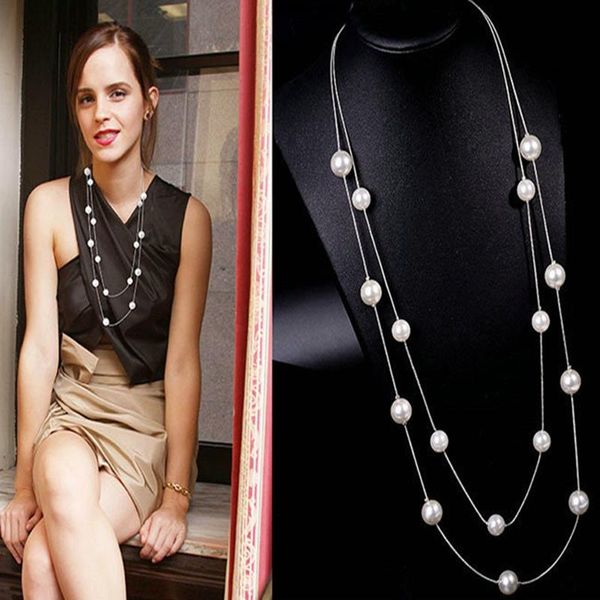 chains fashion pearls long chain necklace double layer sweater lady clavicle collar jewelry party prom necklaces, Silver
chains fashion pearls long chain necklace double layer sweater lady clavicle collar jewelry party prom necklaces, Silver