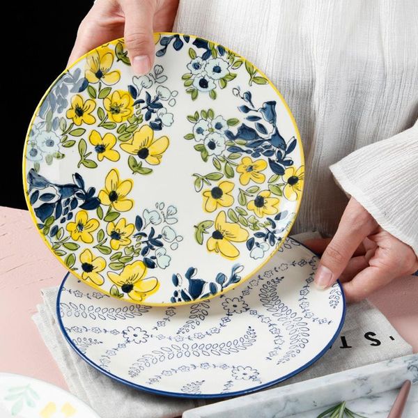 dishes & plates hand painted flower cake dessert plate set