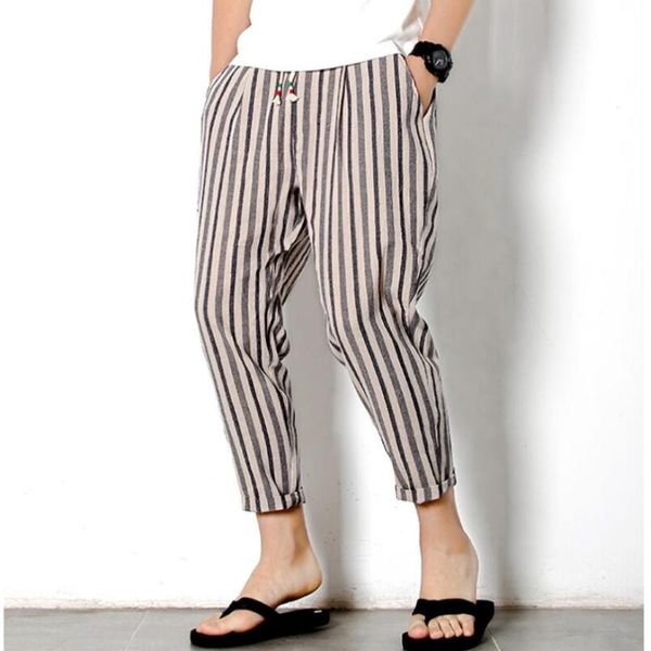 men's pants 2021 sinicism fashion leisure stripe haroun pants/male loose cotton linen sweatpants/man ankle-length, Black
men's pants 2021 sinicism fashion leisure stripe haroun pants/male loose cotton linen sweatpants/man ankle-length, Black