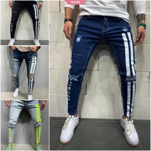 men's jeans 2021 ripped feet slim-fits trousers white border printing casual thin denim classic jogging pants, Blue
men's jeans 2021 ripped feet slim-fits trousers white border printing casual thin denim classic jogging pants, Blue