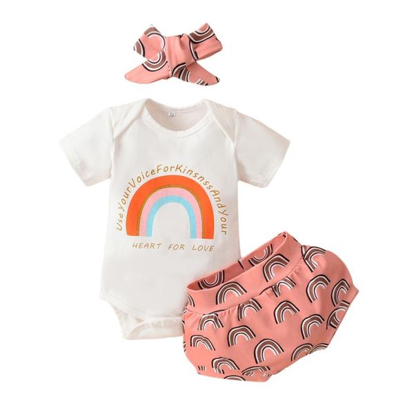 clothing sets 3pcs baby tracksuits rainbow print o-neck short sleeves romper + elastic pantie headband for toddler girls 0-18 months, White
clothing sets 3pcs baby tracksuits rainbow print o-neck short sleeves romper + elastic pantie headband for toddler girls 0-18 months, White