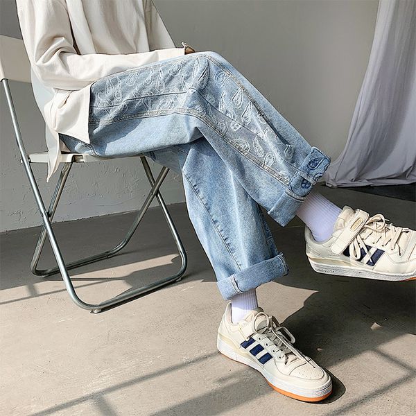 men's jeans breeze pants homme summer thin tube down high waist show cashew flower leg long daddy streetwear eleh, Blue
men's jeans breeze pants homme summer thin tube down high waist show cashew flower leg long daddy streetwear eleh, Blue