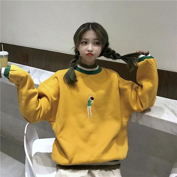 women's hoodies & sweatshirts cartoon embroidery women colorful striped o-neck loose casual korean thicken pullovers long sleeve 2021 x, Black
women's hoodies & sweatshirts cartoon embroidery women colorful striped o-neck loose casual korean thicken pullovers long sleeve 2021 x, Black