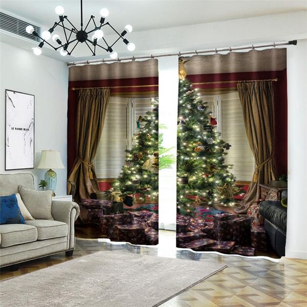 curtain & drapes glowing christmas tree 3d window curtains luxury room living office el cortina decorations blackout shade rideaux