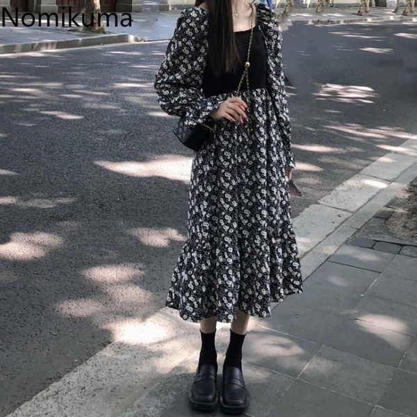 casual dresses nomikuma elegant chiffon dress women patchwork floral printed slim waist long sleeve square color korean robe femme, Black;gray
casual dresses nomikuma elegant chiffon dress women patchwork floral printed slim waist long sleeve square color korean robe femme, Black;gray