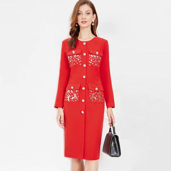 women's runway dresses o neck long sleeves beaded buttons elegant fashion dress, Black
women's runway dresses o neck long sleeves beaded buttons elegant fashion dress, Black