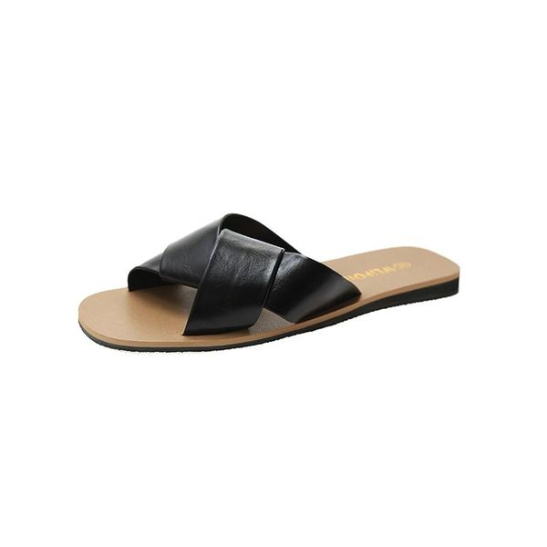 slippers casual women's solid color simple fashion stitching upper open-toed flat-bottom, Black
slippers casual women's solid color simple fashion stitching upper open-toed flat-bottom, Black