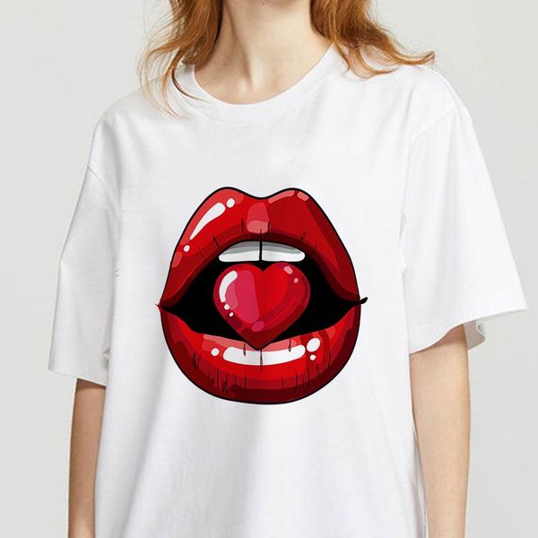 women's t-shirt viper korea clothing women street 2021 ms. red lip printed summer harajuku top, White
women's t-shirt viper korea clothing women street 2021 ms. red lip printed summer harajuku top, White