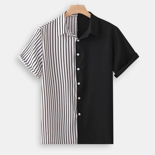 obcy men's summer 2020 new short sleeve shirt black and white stripe fashion simple, White;black
obcy men's summer 2020 new short sleeve shirt black and white stripe fashion simple, White;black