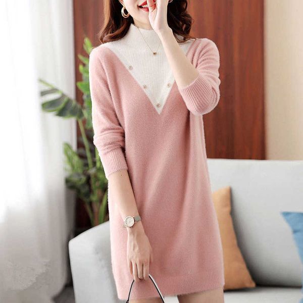 women's sweaters style sweater solid patchwork ladies knitted pullover long sleeve half neck female jumper with buttons outwear gywb, White;black 
women's sweaters style sweater solid patchwork ladies knitted pullover long sleeve half neck female jumper with buttons outwear gywb, White;black