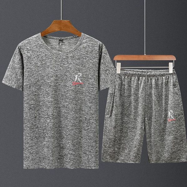 men's tracksuits (hip 146cm)bigger sizes of t-shirt with short sleeves suits summer male half sleeve quick-drying tshirt shorts 2 piece, Gray 
men's tracksuits (hip 146cm)bigger sizes of t-shirt with short sleeves suits summer male half sleeve quick-drying tshirt shorts 2 piece, Gray