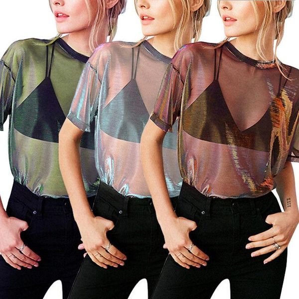 women's t-shirt women sheer 2021 ladies see through mesh short sleeve tees night club wear transparent t shirt tee, White
women's t-shirt women sheer 2021 ladies see through mesh short sleeve tees night club wear transparent t shirt tee, White