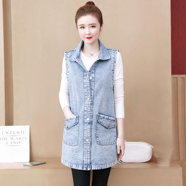 women's vests denim 2021 spring summer long jeans waistcoat femme fahion sleeveless casual jacket outerwear, Black;white
women's vests denim 2021 spring summer long jeans waistcoat femme fahion sleeveless casual jacket outerwear, Black;white