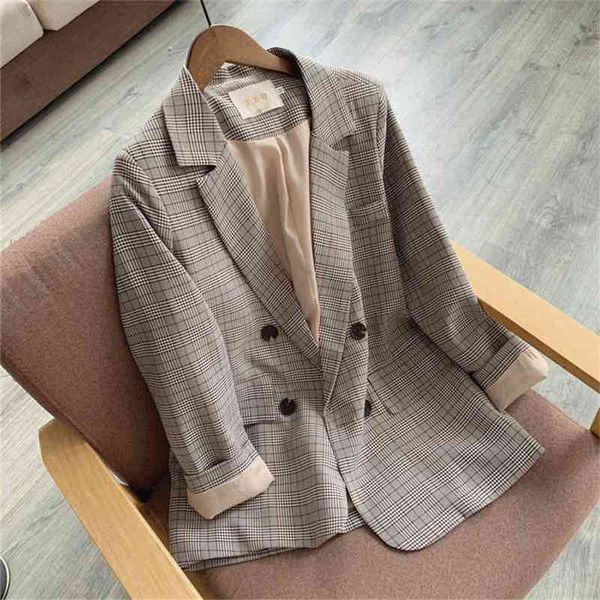 retro temperament women's jacket casual small suit fall fashion loose plaid ladies blazer office coat 210527, White;black
retro temperament women's jacket casual small suit fall fashion loose plaid ladies blazer office coat 210527, White;black