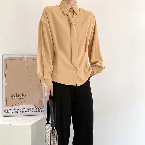 spring and autumn women's shirt casual solid color lapel long-sleeved tie decorative blouses & shirts, White
spring and autumn women's shirt casual solid color lapel long-sleeved tie decorative blouses & shirts, White