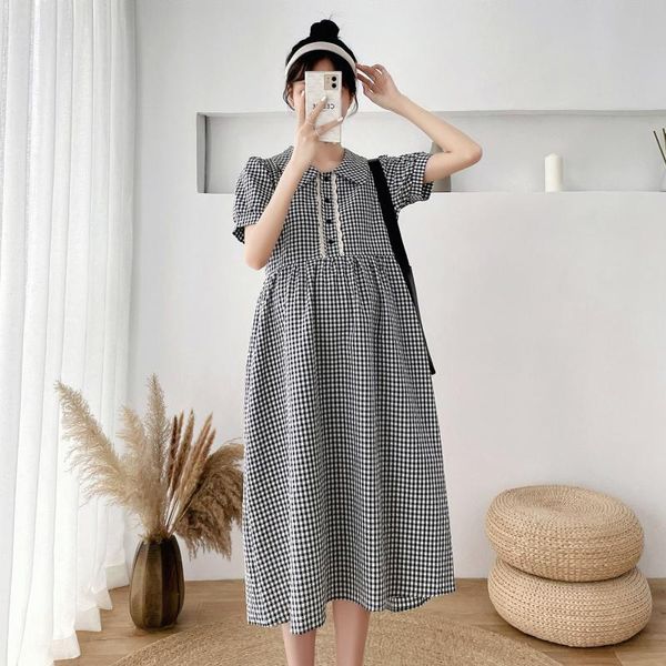 maternity dresses a292# 2021 summer korean fashion small plaid long dress sweet cute a line loose clothes for pregnant women pregnancy, White 
maternity dresses a292# 2021 summer korean fashion small plaid long dress sweet cute a line loose clothes for pregnant women pregnancy, White